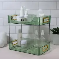 Органайзер для хранения, с ручками, 2 секции, 31&times;20&times;29 см, цвет зелёный, золотистый