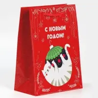 Пакет подарочный новогодний ламинированный «Котейка», MS 18 х 23 х 8 см