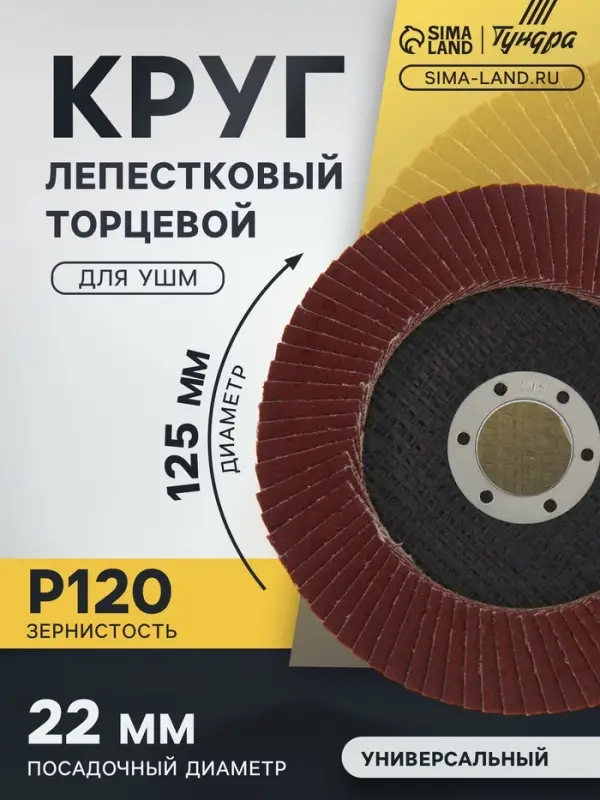 Круг лепестковый торцевой ТУНДРА, 125&times;22 мм, Р120