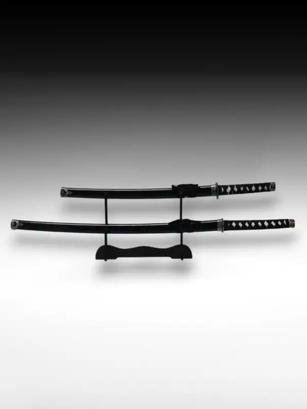 Макет оружия &laquo;Сувенирные катаны на подставке 2в1. Чёрный глянец&raquo;, подарочный набор, ножны дерево, 78 см; 103 см