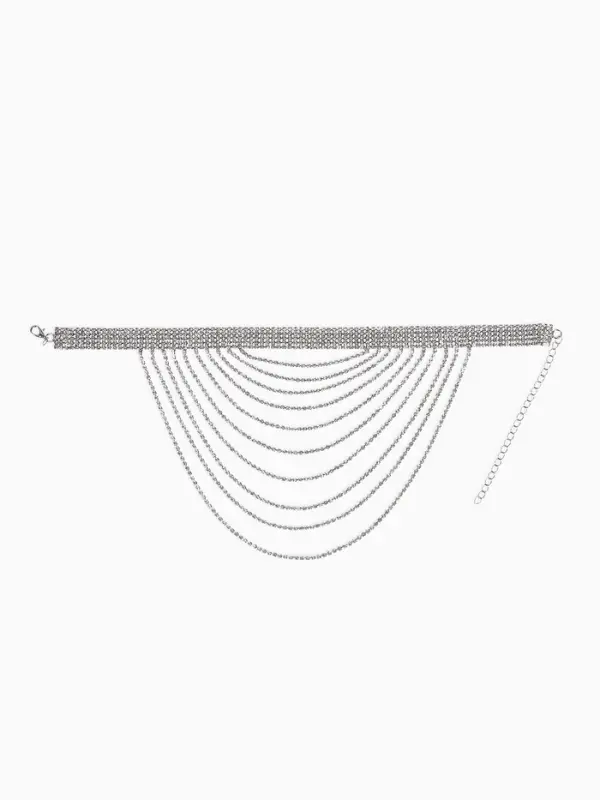 Колье &laquo;Водопад&raquo;, волна, белое в серебре, 25 см
