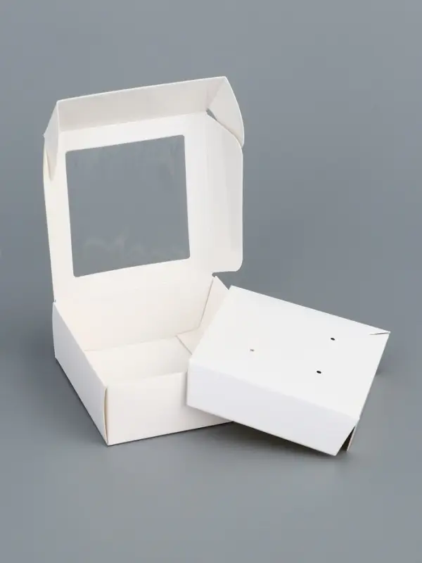 Коробка для бижутерии с PVC окном 8×8×3 см, белый Коробка для бижутерии с PVC окном 8×8×3 см, белый