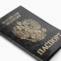 Обложка для паспорта, натуральная кожа, крокодил, тиснение фольгой, чёрная