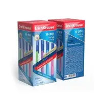 Ручка шариковая ErichKrause R-301 Neon Stick & Grip, узел 0,7-1.0 мм, чернила синие, резиновый держатель, длина линии письма 2000 метров, МИКС
