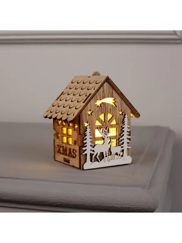 Ёлочная игрушка &laquo;Домик с оленями&raquo;, 8&times;7&times;5.5 см, от батареек, свечение тёплое белое