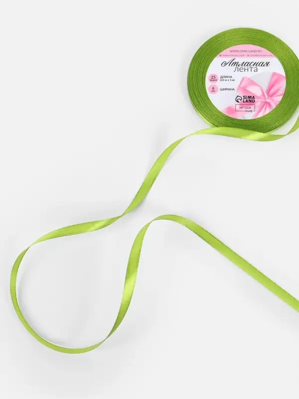 Лента атласная, 6 мм, 23±1 м, светло-зелёная №184 Лента атласная, 6 мм, 23±1 м, светло-зелёная №184