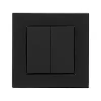 Выключатель проходной TOT Matte Glass, 10 А, 2 клавиши, скрытый монтаж, стеклянная рамка, чёрный