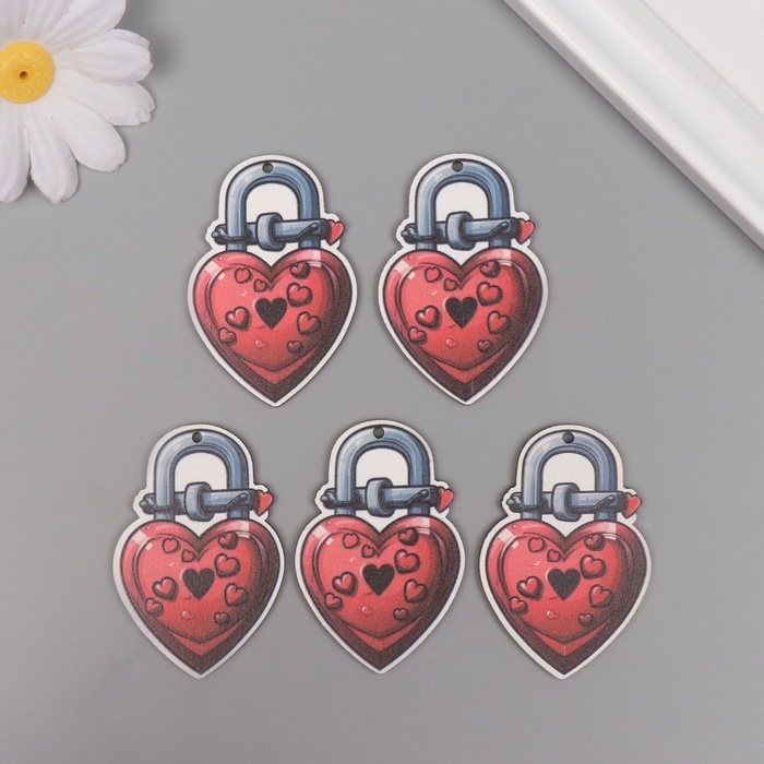 Декор для творчества дерево Декор для творчества дерево "Сердце-замочек" набор 5 шт 5,5х3,7х0,3 см