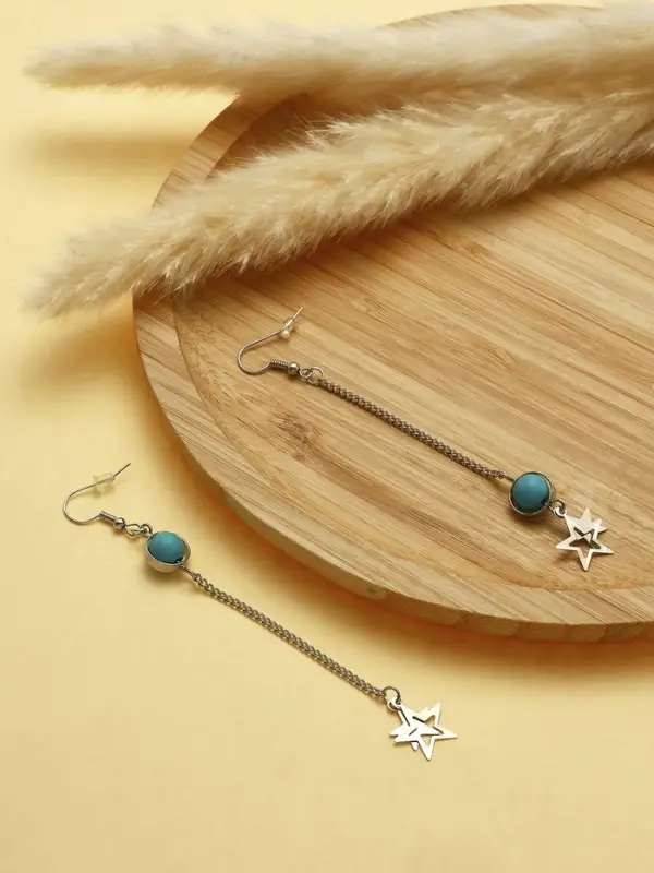 Серьги под натуральный камень &laquo;Звёзды&raquo;, бирюза, голубые в серебре