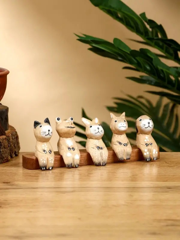 Сувенир «Зверушки на скамейке», 18×6×4.5 см, дерево, коричневый