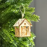 Ёлочная игрушка &laquo;Домик с Дедом Морозом и ёлкой&raquo;, 7.5&times;6.5&times;6 см, от батареек, свечение тёплое белое