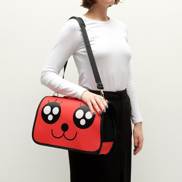 Сумка - переноска для животных  Сумка - переноска для животных "Весёлый жук", красная, размер M, 45 х 21 х 27 см