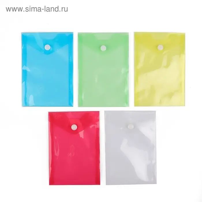 Папка-конверт на кнопке, А6, 180 мкм, вертикальная, тонированная, МИКС