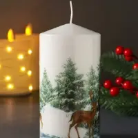 Свеча столб 70х140мм с декором, олени Свеча столб 70х140мм с декором, олени