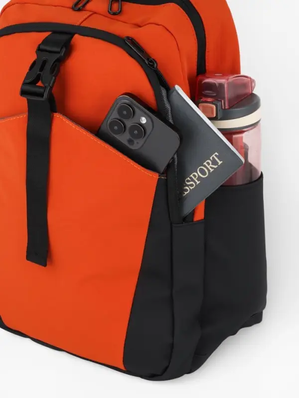 Рюкзак, 27*13*38,5 см, 2 отд 3н/карм, Комби, Водонепрон. дно, оранж/черн