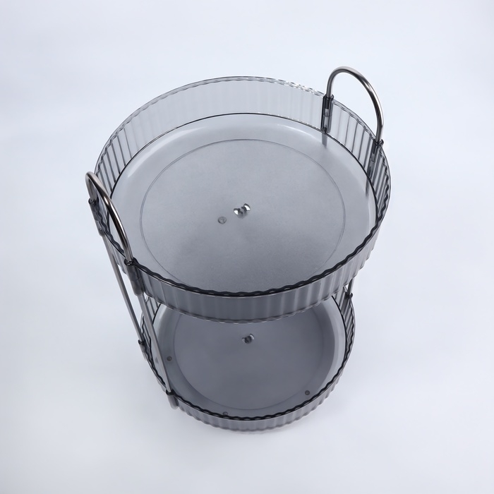Органайзер для хранения, 2 секции, вращающийся, d = 23 × 33,5 см, цвет серебристый/полупрозрачный/серый Органайзер для хранения, 2 секции, вращающийся, d = 23 × 33,5 см, цвет серебристый/полупрозрачный/серый