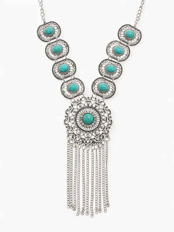 Колье &laquo;Гестия&raquo;, круг, голубое в чернёном серебре, 45 см