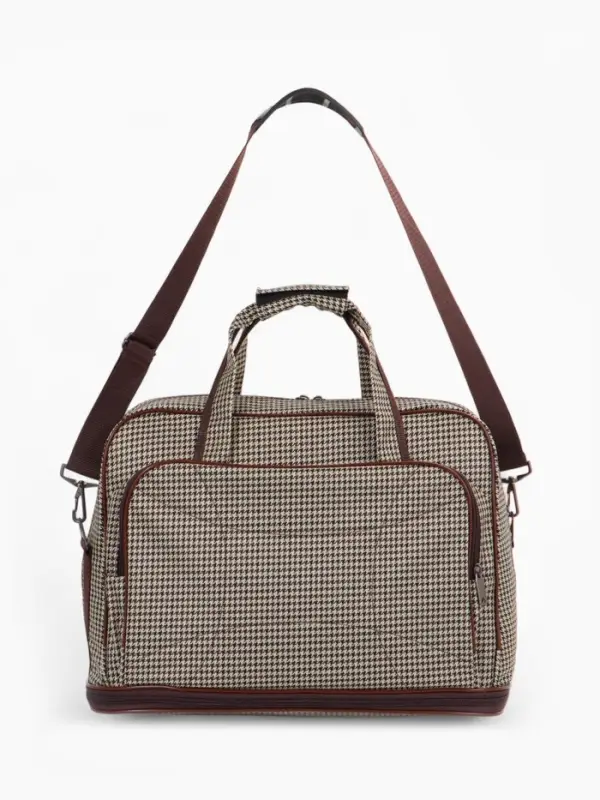 Сумка дорожная на молнии, наружный карман, длинный ремень, бежевая/коричневая