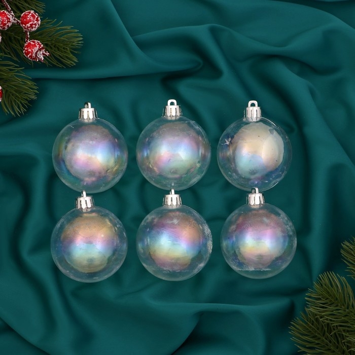 Ёлочные игрушки, шары новогодние , пластик, набор d-6 см, 6 шт Ёлочные игрушки, шары новогодние , пластик, набор d-6 см, 6 шт "Перл" перламутр