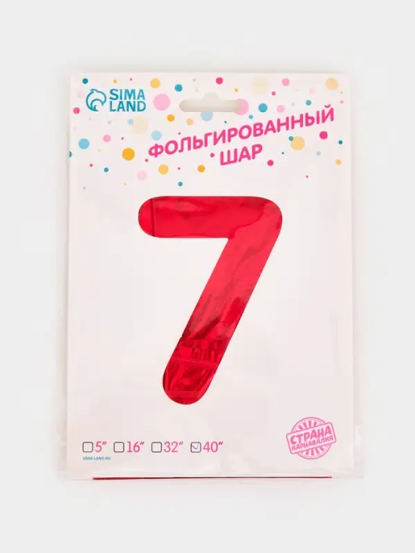 Воздушный шар фольгированный 40" &laquo;Цифра 7&raquo;, красный