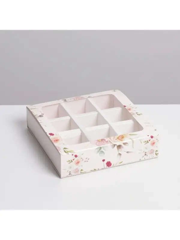Коробка для конфет, кондитерская упаковка, 9 ячеек, &laquo;С 8 Марта&raquo; 14.5&times;14.5&times;3.5 см