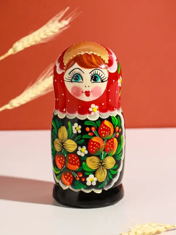 Матрёшка дерево &laquo;Весела&raquo;, красная голова, низ чёрный, 5-кукольная, 14 см
