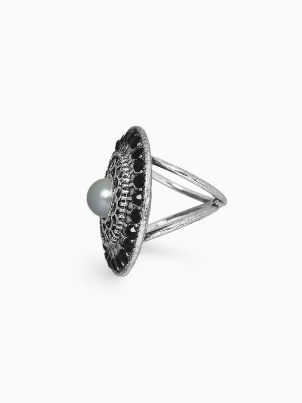 Кольцо для платка &laquo;Этно&raquo;, круг, серое в чернёном серебре