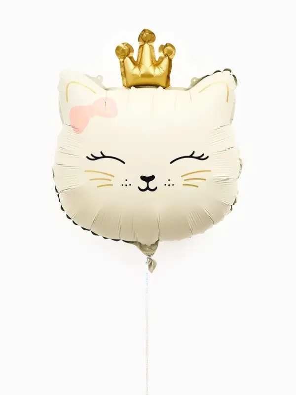 Воздушный шар фольгированный 32" "Кошечка с короной" цвет кремовый
