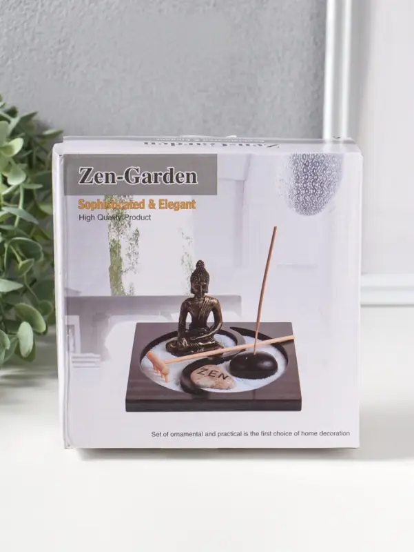 Сад Дзен "Будда в зелёном у гонга" песок+камни+аромапалочки 13,2х15х16 см
