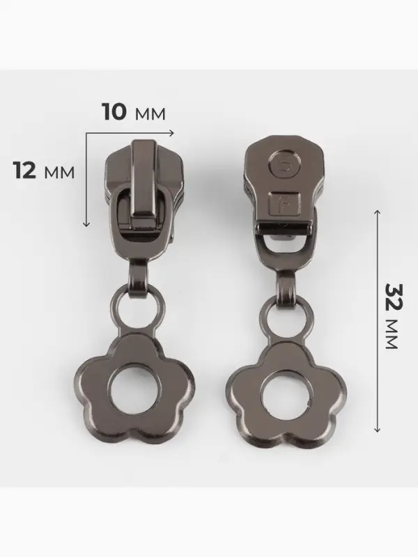 Бегунок для металлической молнии, №5, &laquo;Цветок&raquo;, 10 шт., цвет чёрный никель