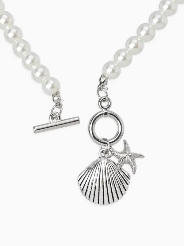 Набор 2 предмета: бусы. браслет &laquo;Жемчуг. Ракушка вонголе&raquo;, L=18/42 см, №8, белый в серебре