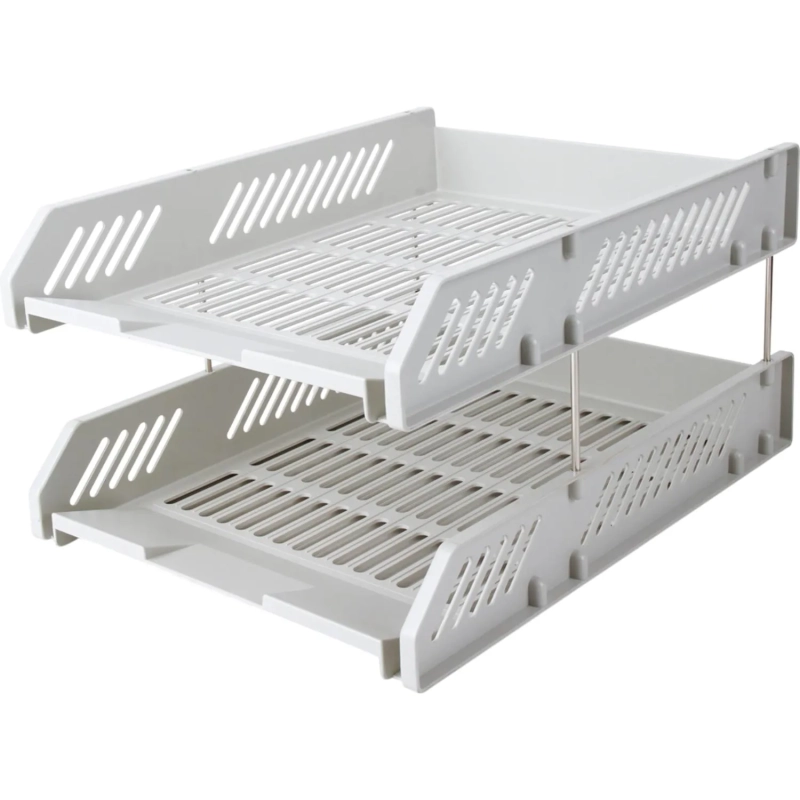 Лоток горизонтальный для бумаг Deli E9208 набор 2шт на металл.стерж серый