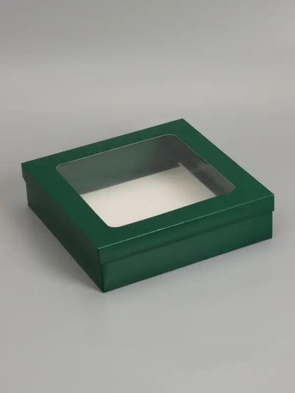 Коробка складная, крышка-дно, армейский зелёный, с окном 30 х 30 х 8 см