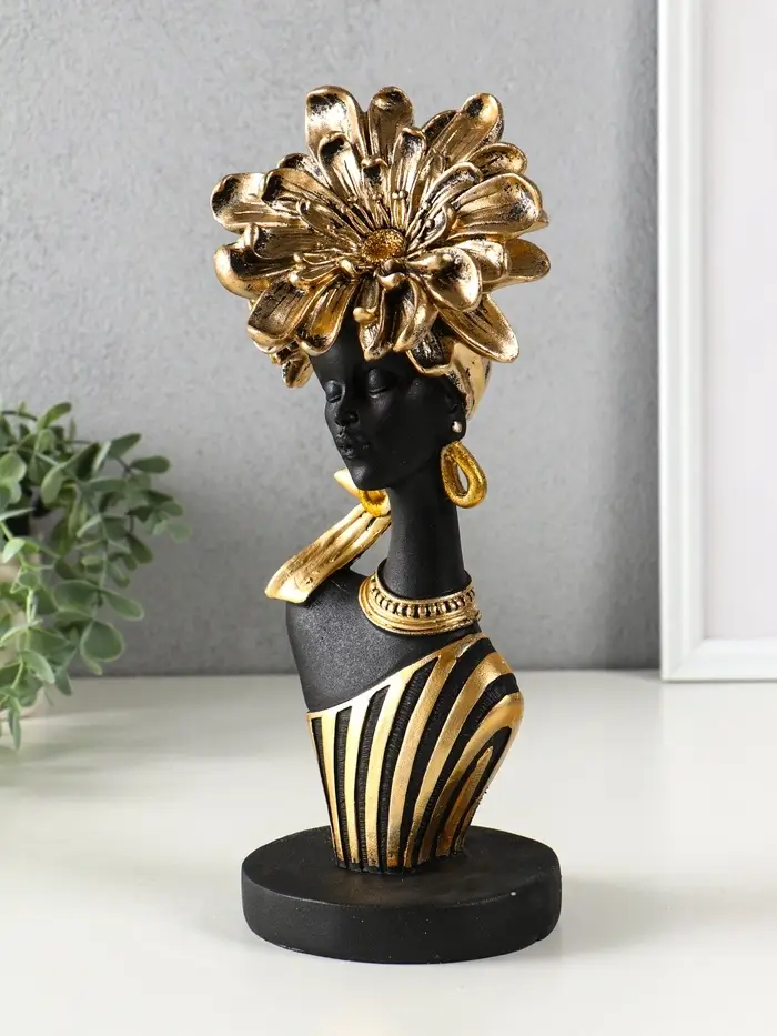 Бюст полистоун "Девушка с золотым цветком, в полосатом наряде" чёрный 12,3х11,5х31,5 см Бюст полистоун "Девушка с золотым цветком, в полосатом наряде" чёрный 12,3х11,5х31,5 см
