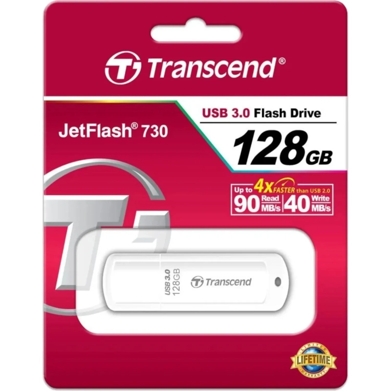 Флеш-память Transcend JetFlash 730, 128Gb, USB 3.1 G1, бел, TS128GJF730