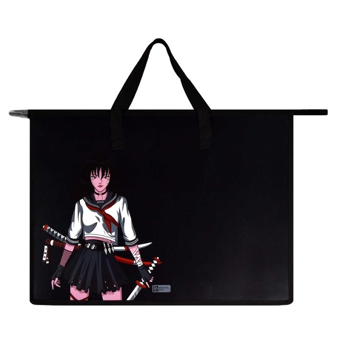 Папка для чертежей и рисунков А3, 450 х 330 х 90 мм, с ручками, пластиковая, молния сверху, Феникс Танец с катаной Папка для чертежей и рисунков А3, 450 х 330 х 90 мм, с ручками, пластиковая, молния сверху, Феникс Танец с катаной