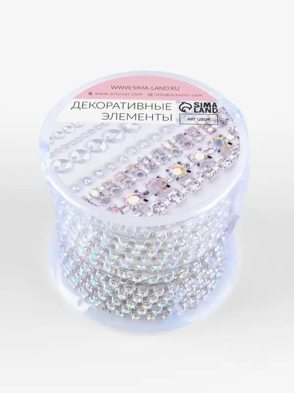 Цепь со стразами, с голографией, металл, стекло, 3.5 мм, 9&plusmn;1 м, цвет серебряный