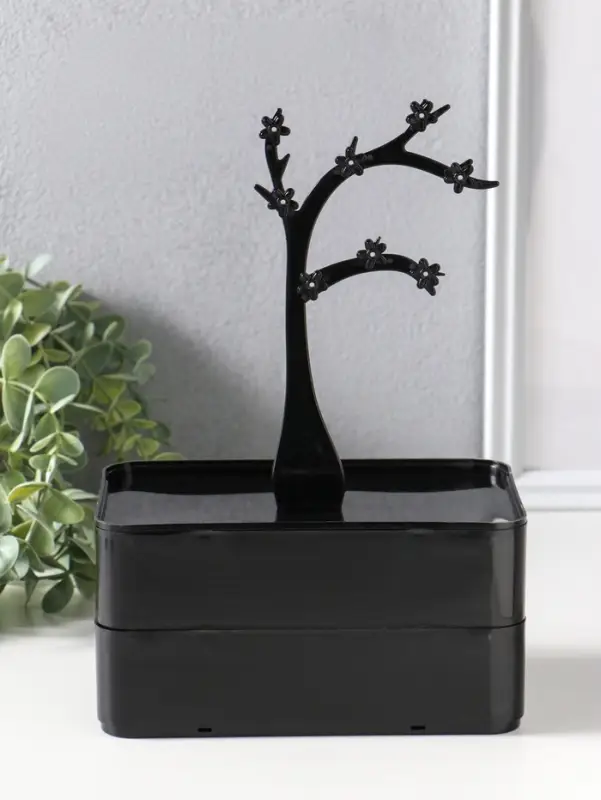 Шкатулка универсальная  "Цветущее дерево", 2 яруса,  17,2х10,5х24 см,  цвет чёрный