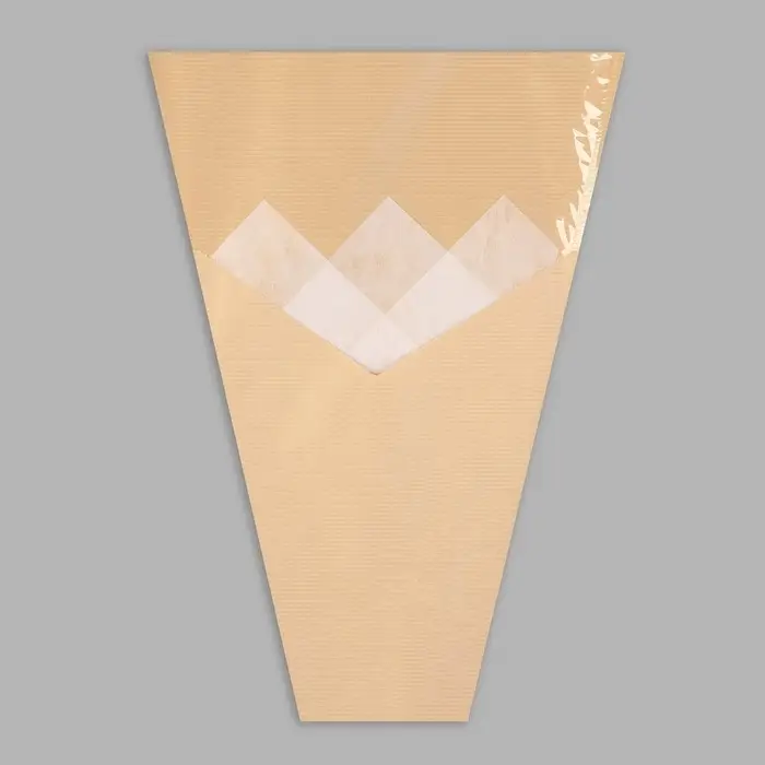 Пакет конус для цветов, крафт+ пленка, 30+11&times;42 см&plusmn;1 см, натуральный