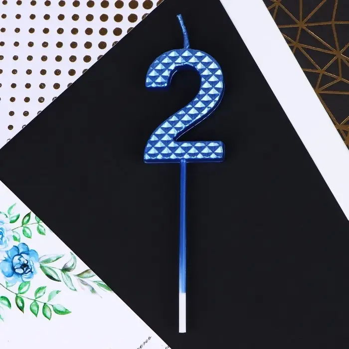 Свеча для торта, цифра «2», синяя, 4 х 13 см Свеча для торта, цифра «2», синяя, 4 х 13 см