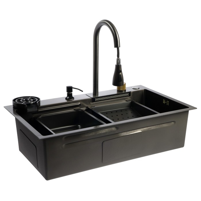 Кухонная мойка ZEIN M03, S=3.0 и 0.7мм, смеситель, корзины, разделочная доска, сифон, графит Кухонная мойка ZEIN M03, S=3.0 и 0.7мм, смеситель, корзины, разделочная доска, сифон, графит