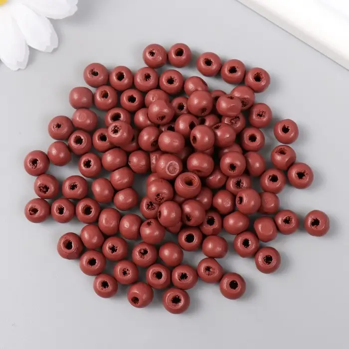 Бусины для творчества дерево "Ржавый коричневый" d-0,8 см, набор 20 гр