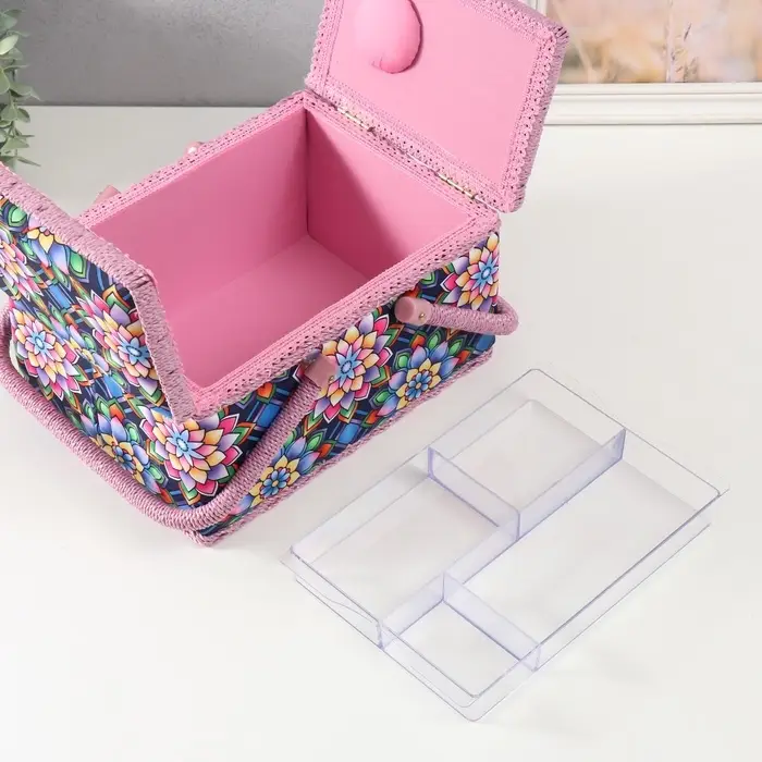 Шкатулка для рукоделия и шитья &laquo;Цветы калейдоскопа&raquo;, хранение ниток, иголок, мелочи, 19&times;26&times;14.5 см