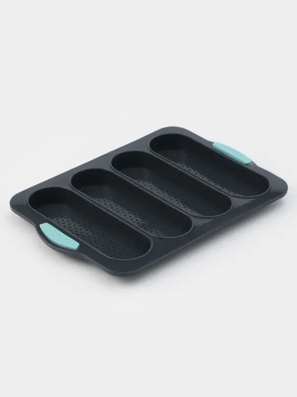 Форма для выпечки с перфорацией &laquo;Хлеб&raquo;, силикон, 35.5&times;23.5&times;2.5 см, 4 ячейки (20&times;6.2&times;2.4 см), тёмно-серый