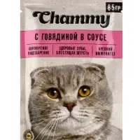 Влажный корм Chammy для кошек, говядина, кусочки в соусе, пауч, 85 г