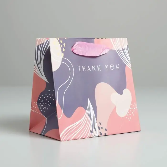 Пакет подарочный ламинированный квадратный, упаковка, &laquo;Thank you&raquo;, 14 х 14 х 9 см