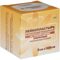 Лейкопластырь 5х500см тканевый в картоне LEIKO, 12 шт/уп