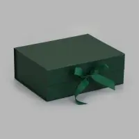 Коробка подарочная на магните с бантом, 29&times;22&times;10.5 см, самосборная, зелёная