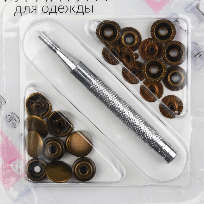 Кнопки установочные, Омега (О-образные), d = 13 мм, 6 шт, с установщиком, цвет антик Кнопки установочные, Омега (О-образные), d = 13 мм, 6 шт, с установщиком, цвет антик