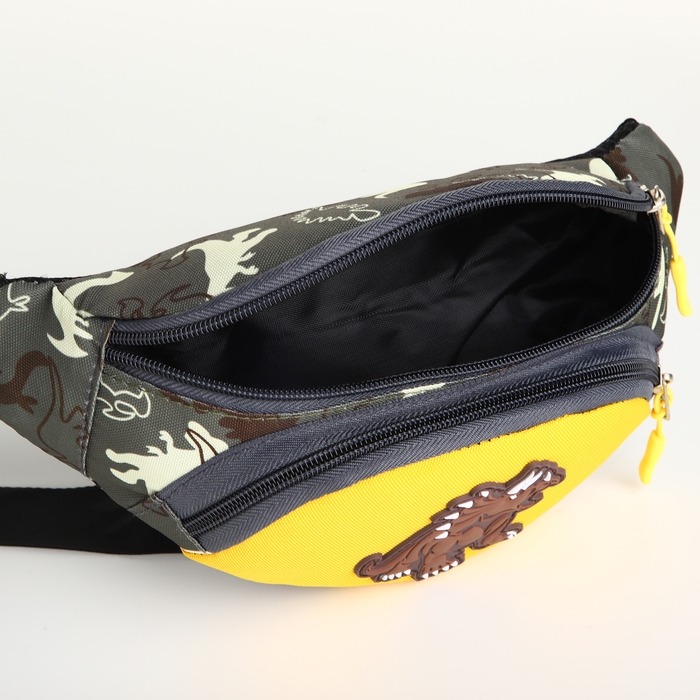 Сумка поясная детская на молнии, цвет зелёный/жёлтый